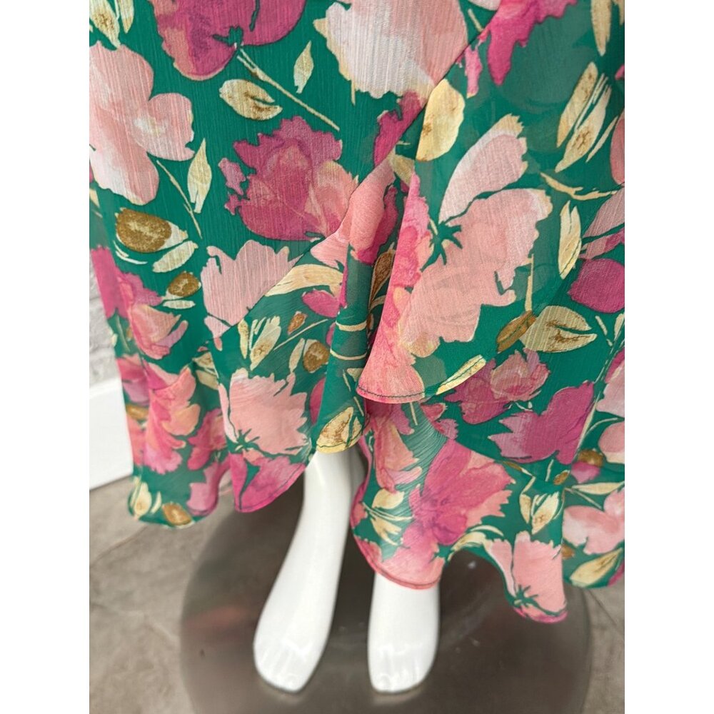 London Times Women's Ruffle Sleeve Watercolor Bloom Print Maxi Dress Size 16 - Picture 9 of 12